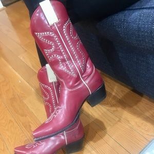 Red Leather Frye cowboy boots